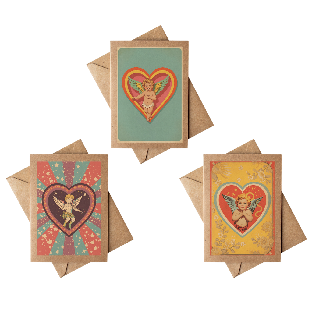 Retro 70s Cupid Cherub Greeting Card Set – Boxed Set of 6