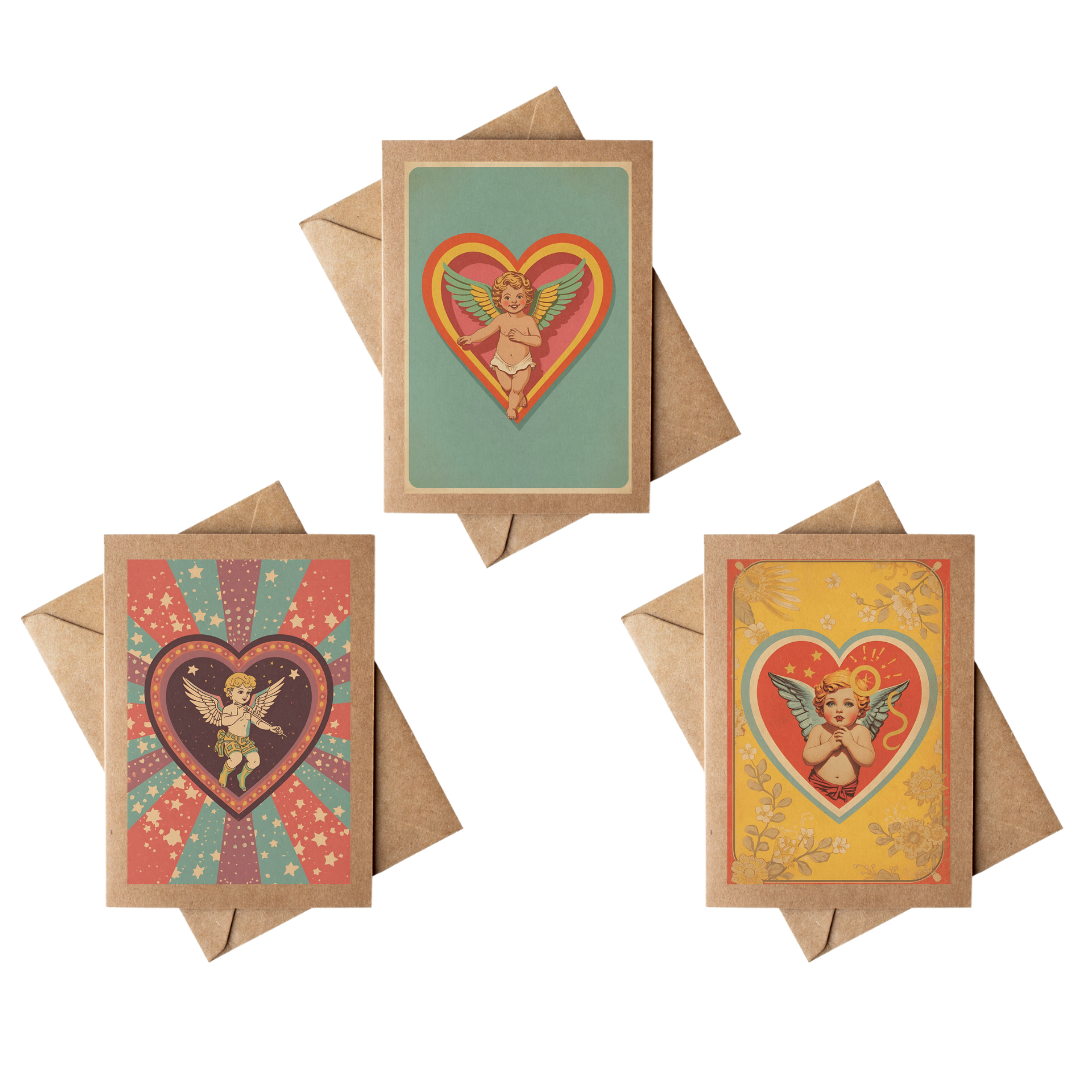 Retro 70s Cupid Cherub Greeting Card Set – Boxed Set of 6