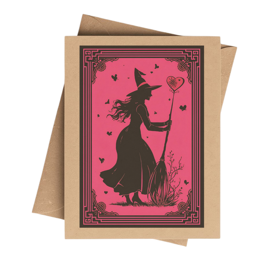 Spooky Valentine Witch Brown Kraft Notecard Boxed Set