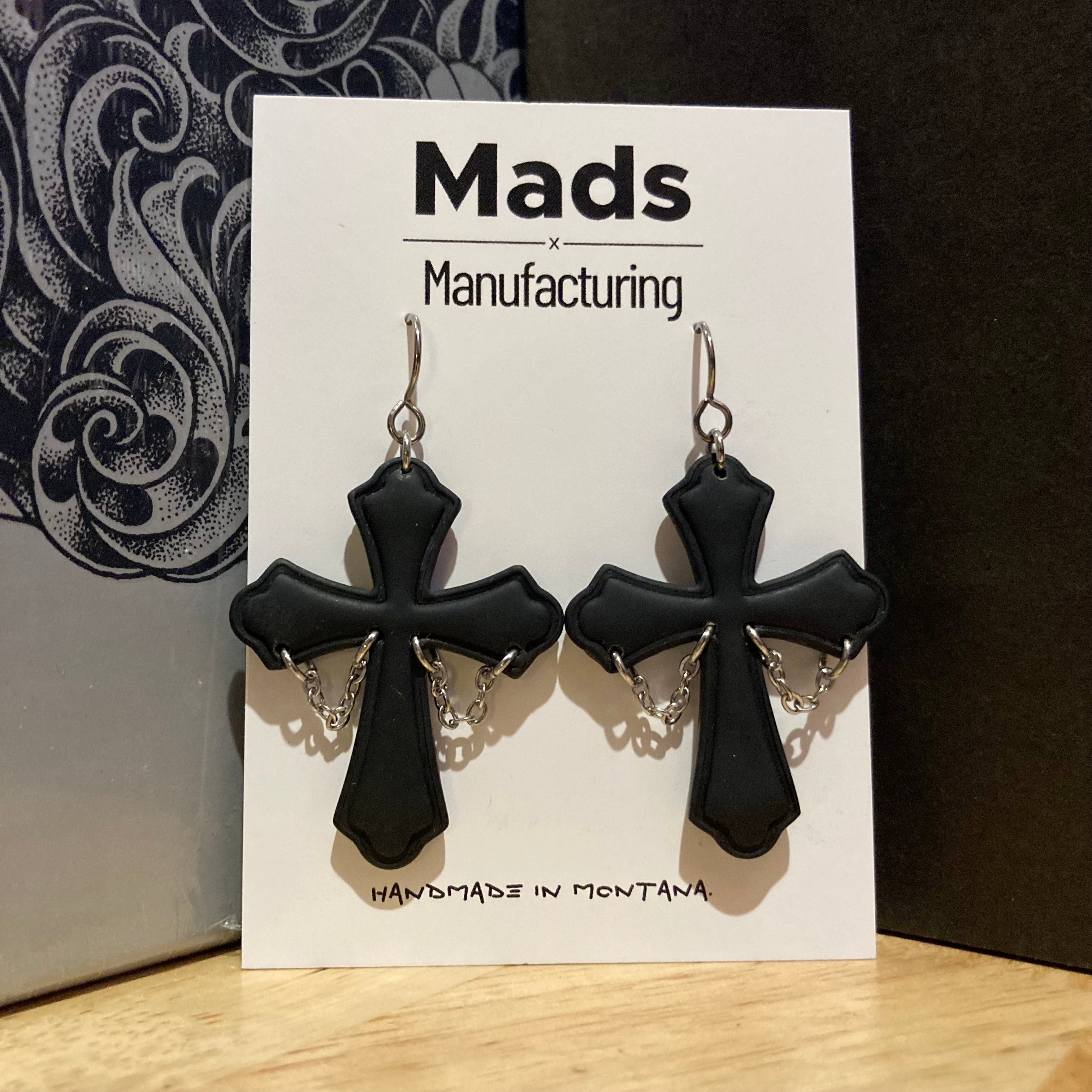 Black Crosses with Chains Dangles