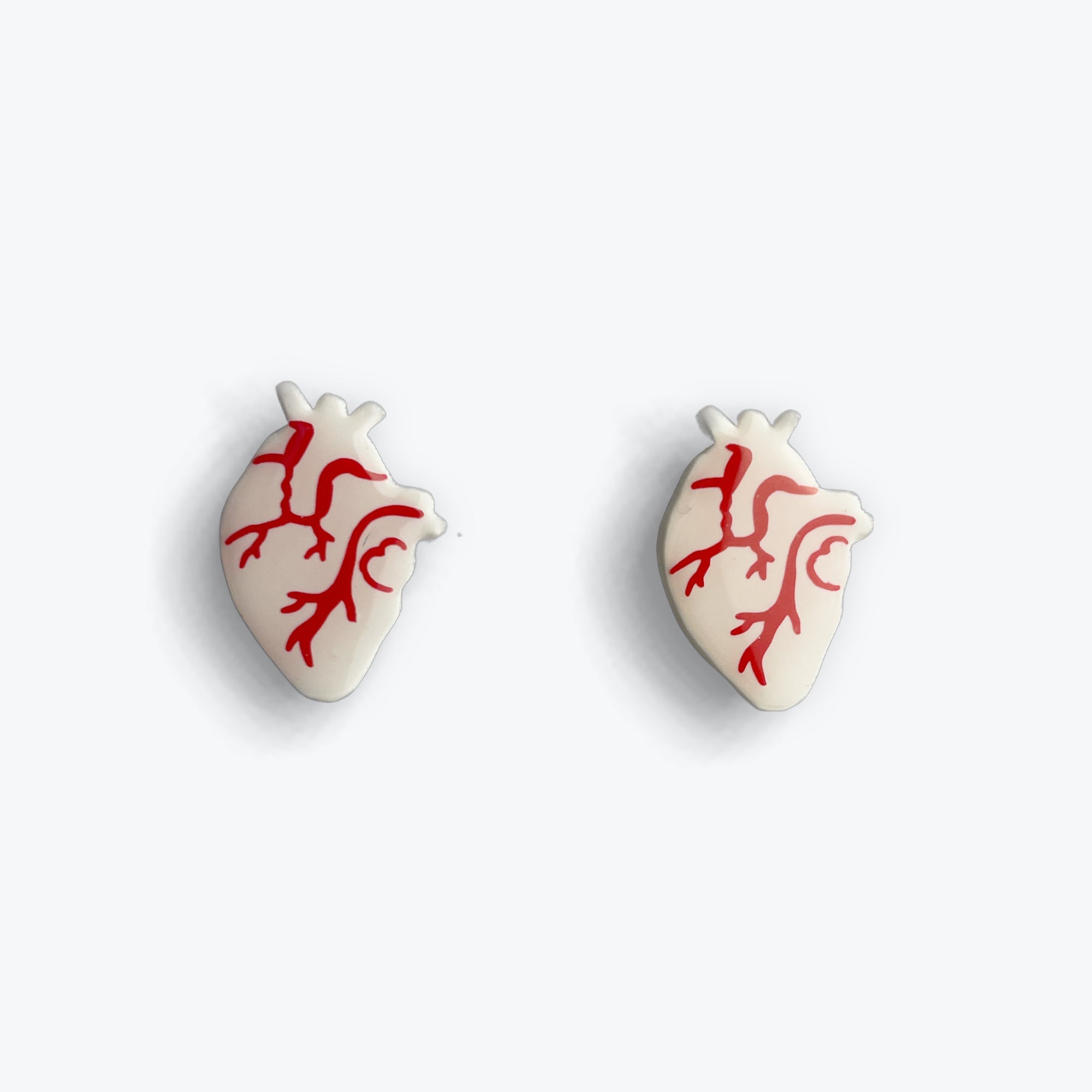 Anatomical Heart Studs White with Red Veins