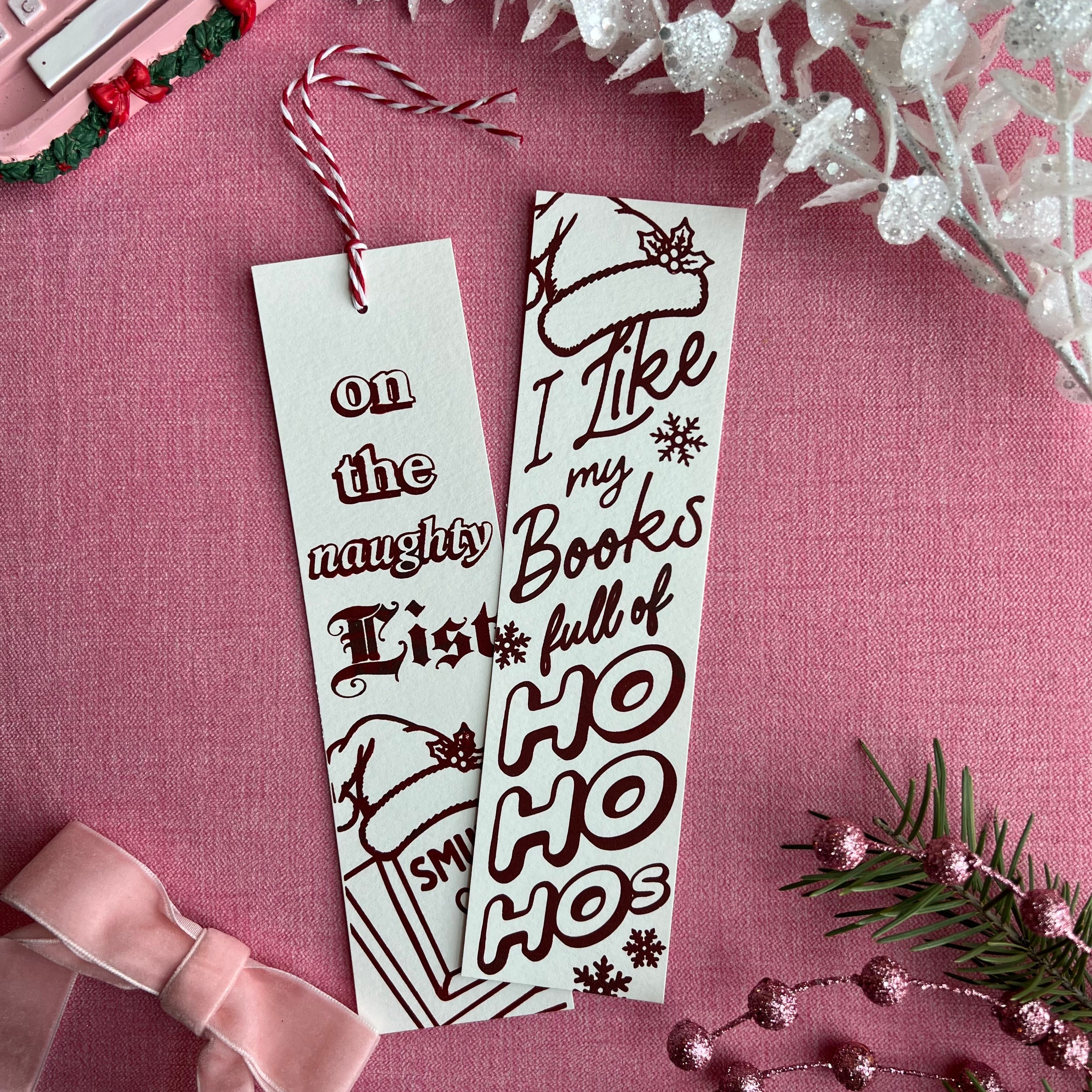 Naughty Hand-Printed Holiday Bookmarks