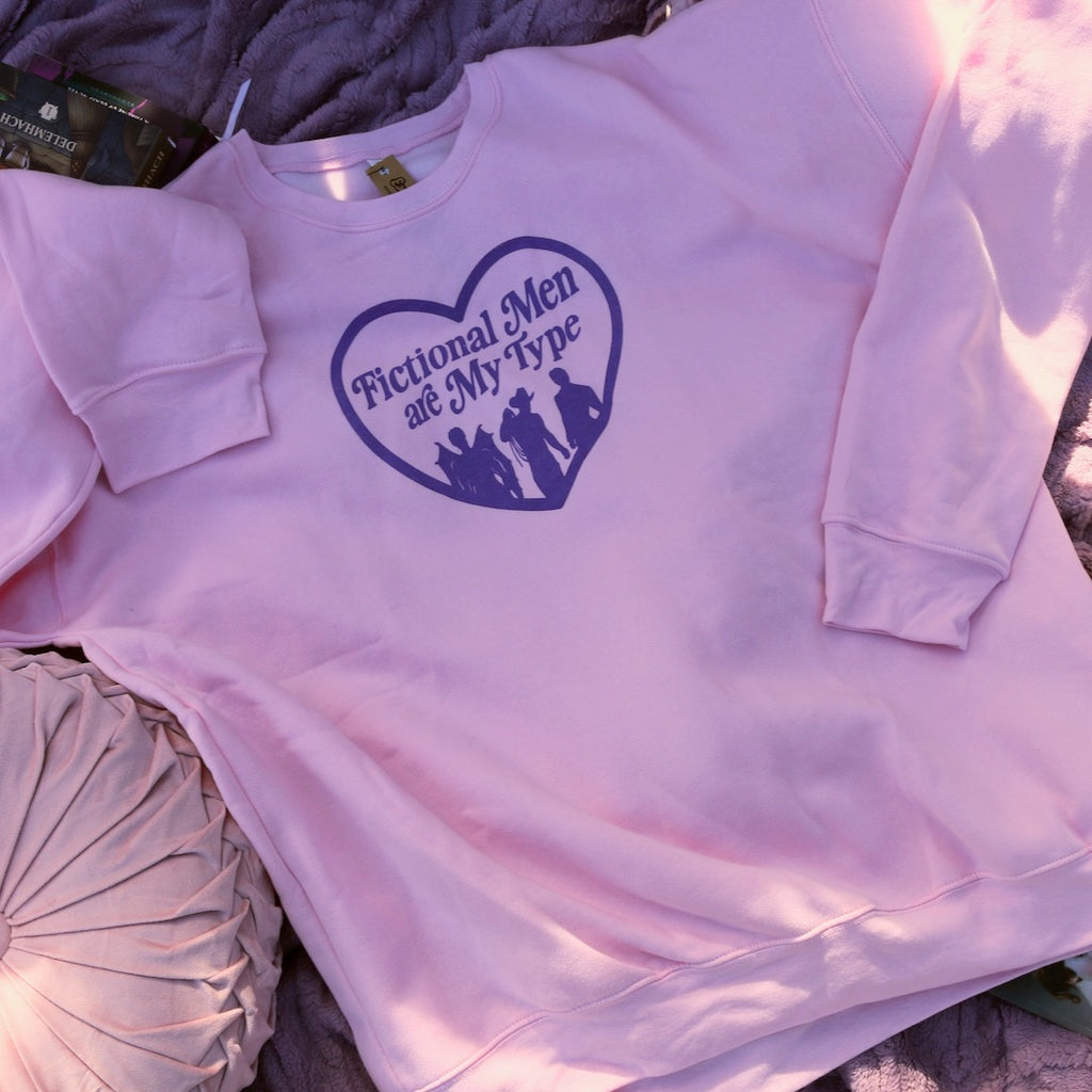 Fictional Men Are My Type Pink Crewneck Sweatshirt