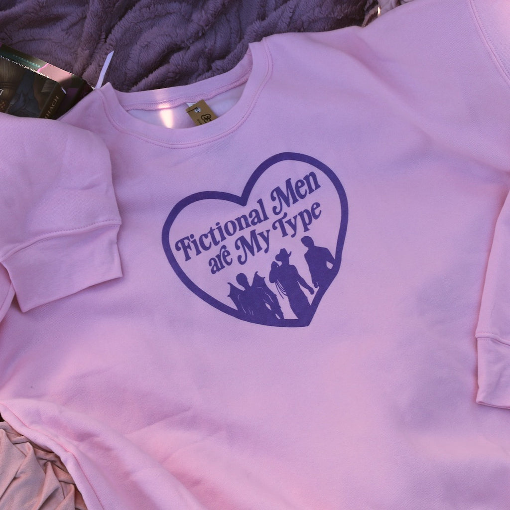 Fictional Men Are My Type Pink Crewneck Sweatshirt