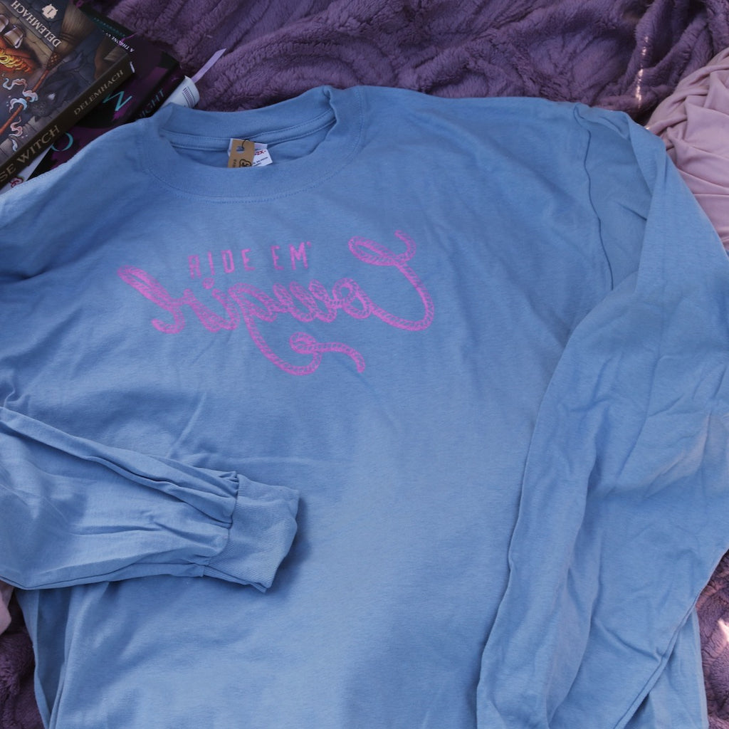 Ride Em [Reverse] Cowgirl | Solid Blue Longsleeve T-Shirt