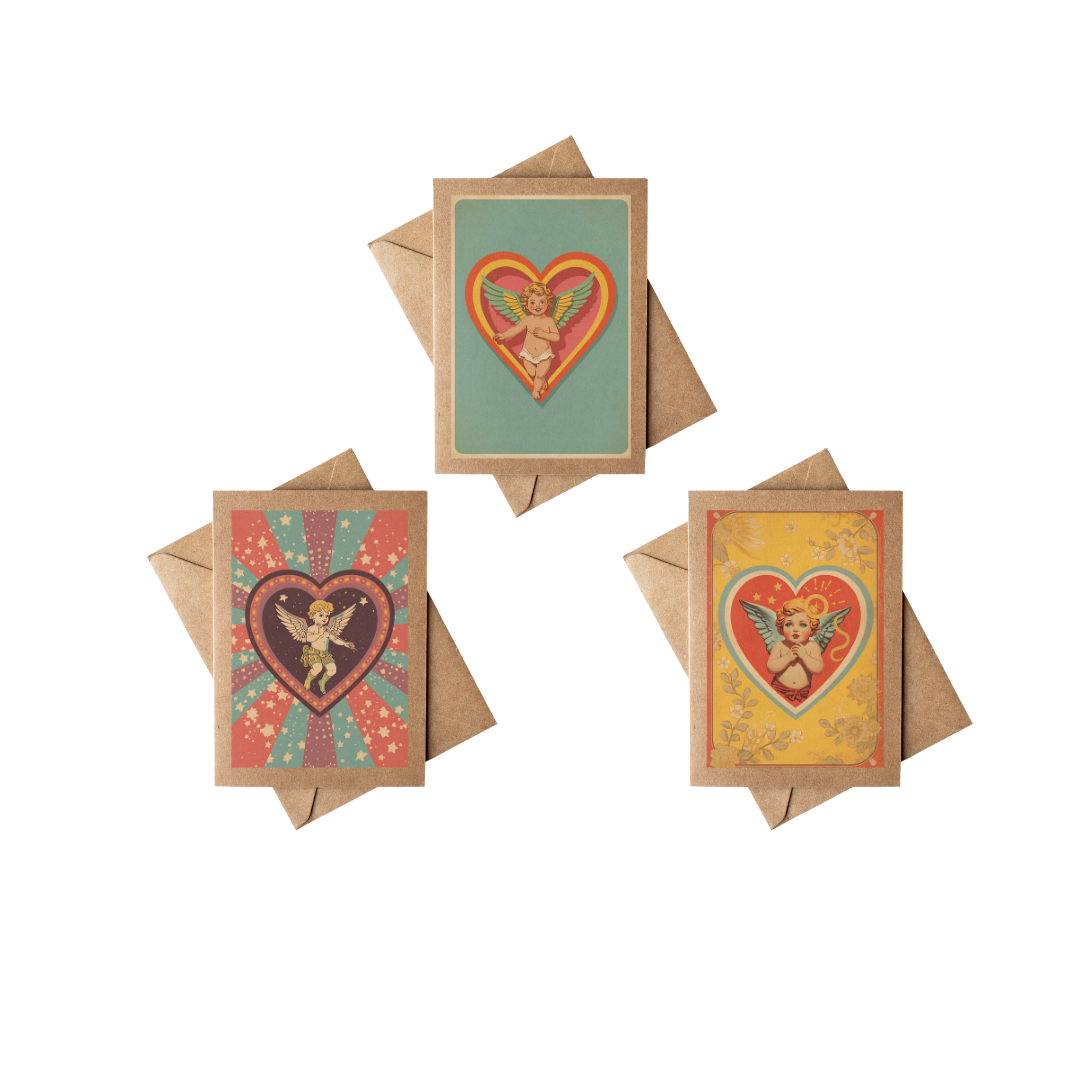 Retro 70s Cupid Cherub Greeting Card Set – Boxed Set of 6