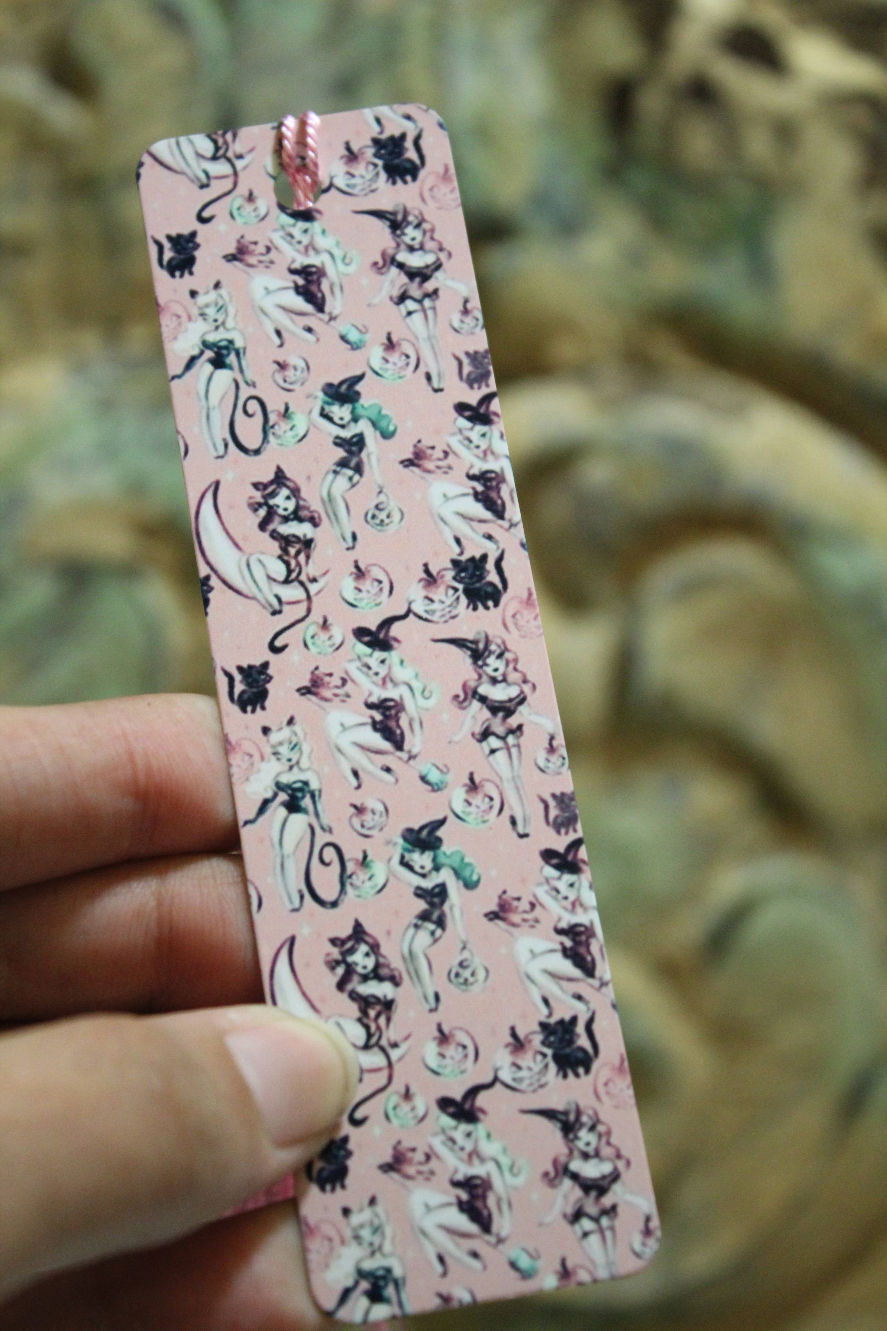 Pink Witches Pin Up // Metal Bookmark