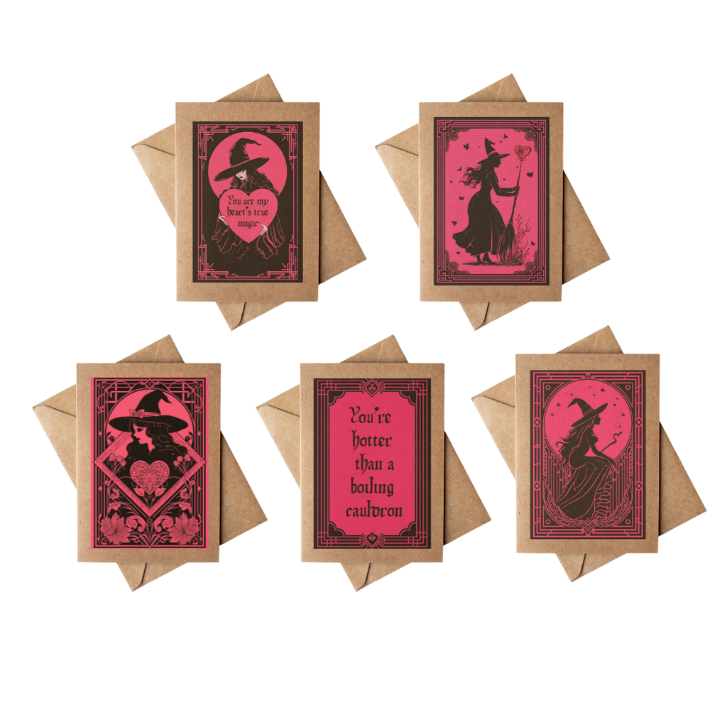 Spooky Valentine Witch Brown Kraft Notecard Boxed Set