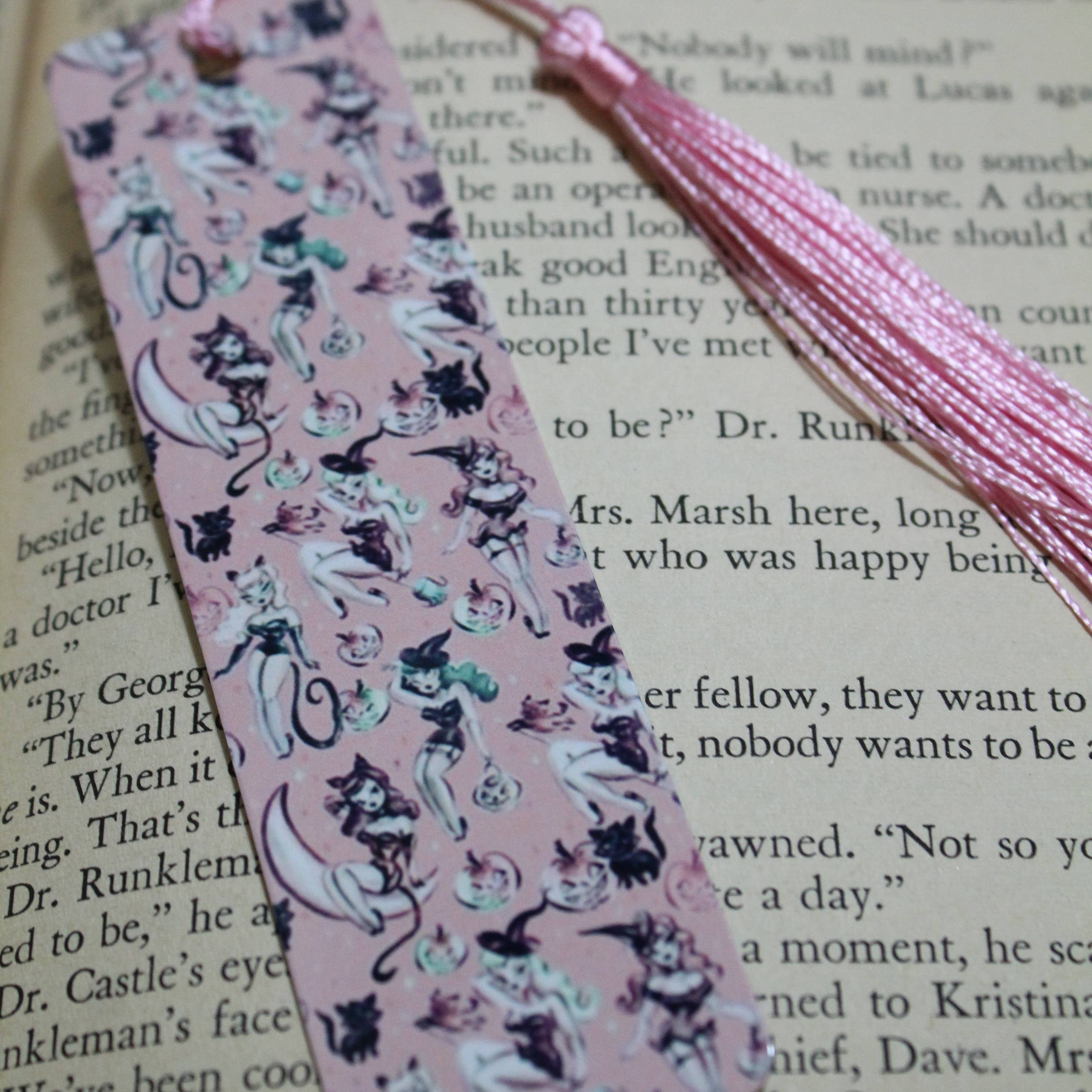 Pink Witches Pin Up // Metal Bookmark