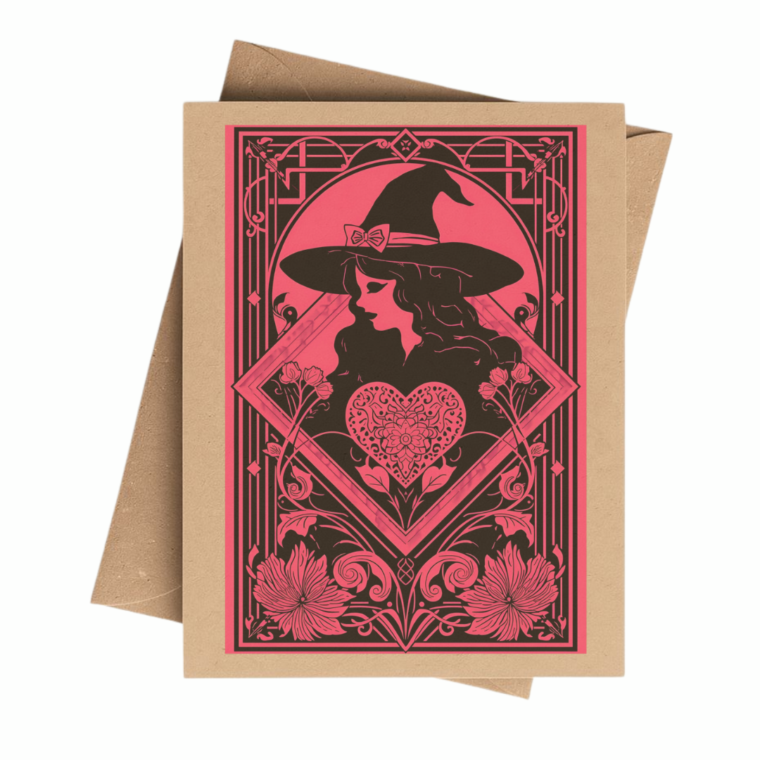 Spooky Valentine Witch Brown Kraft Notecard Boxed Set